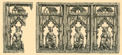 Riddare och damer som sitter under baldakiner, genomborrad panel av elfenben, mitten av slutet av 1300-talet, 1881. av Frederick Albert Slocombe