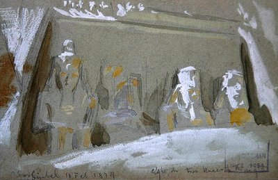Fyra kolossala statyer av Ramses II vid det stora templet i Abu Simbel av Frederick Arthur Bridgman