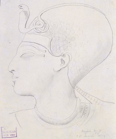 Studie av en relief av huvudet av Seti I (1394-1279 f.Kr.) i Temple of Seti I, Abydos, 1874 av Frederick Arthur Bridgman