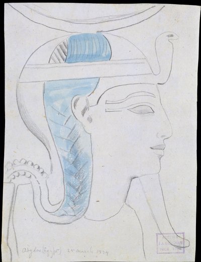 Studie av en relief av guden Khonsus huvud i Seti I:s tempel i Abydos, 1874 (penna och wc på papper) av Frederick Arthur Bridgman