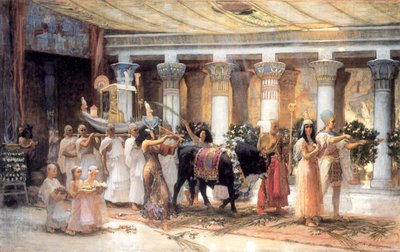 Processionen av den heliga tjuren Apis, sent 1800- eller tidigt 1900-tal. av Frederick Arthur Bridgman