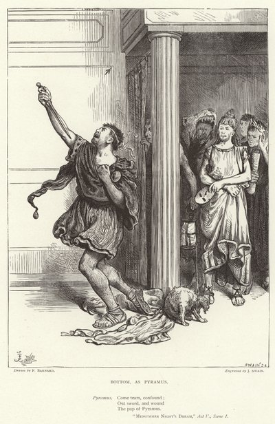 Bottom, som Pyramus, Midsommarnattsdrömmen, akt V, scen I av Frederick Barnard