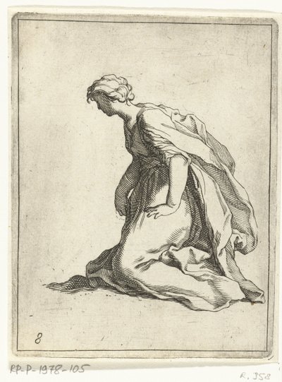 Knästående ung kvinna 15 små figurer (serietitel) av Frederick Bloemaert
