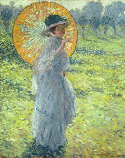 Kvinna med ett parasoll, ca. 1906 (olja på duk) av Frederick Carl Frieseke