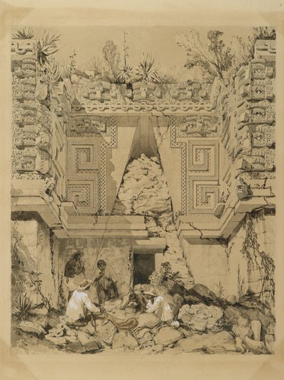 Archway, Casa del Gobernador, Uxmal, Yucatan, 1843 (sepia bläck & tvätt på vävt papper) av Frederick Catherwood
