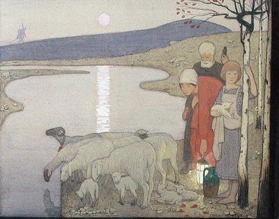 Pastoral, ca 1923 (grafit, akvarell och gouache ombord) av Frederick Cayley Robinson