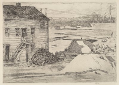 Lågvatten, Cos Cob Bridge, 1915. av Frederick Childe Hassam