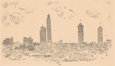 New Yorks skyline, mörka byggnader, 1918. av Frederick Childe Hassam
