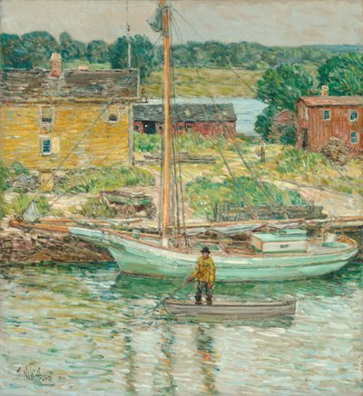Oyster Sloop, Cos Cob, 1902. av Frederick Childe Hassam