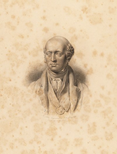 Porträttbyst av konstnären Sir Thomas Lawrence. Gravyr av Frederick Christians Lewis efter en illustration av Sir Thomas Lawrence från P.G. Patmore