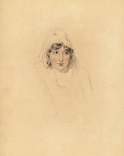 Porträtt av Lady Augusta Lowther, grevinnan av Fane, hustru till 1:e earlen av Lonsdale. Handtonad gravyr av Frederick Christian Lewis efter en illustration av Sir Thomas Lawrence från P.G. Patmore
