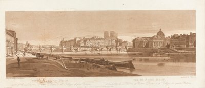 Utsikt över Port Neuf, en del av Louvren, Notre Dame & College of Four Nations, 1803; Skylt 7 från Views in Paris, Emanuel Volume-spårningen av plattan B1981.25.2616 av Frederick Christian Lewis the Elder