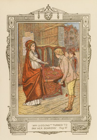 "Mrs Siddons vände sig om för att betala sina bärare" (färglitografi) av Frederick Colin Tilney