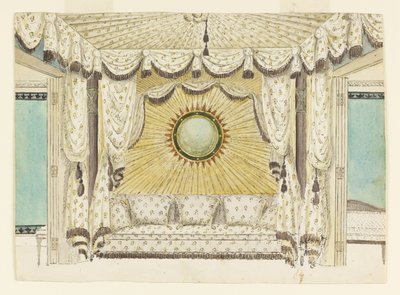 Design för säng med tältalkov, förmodligen för prinsen av Wales sovrum eller Boudoir, Royal Pavi av Frederick Crace