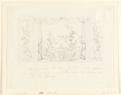 Ritning, The Royal Pavilion, Brighton, blå (södra) salongen, förslag till väggdekoration, ca 1820 av Frederick Crace