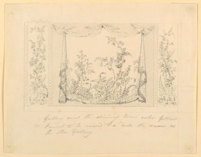 Ritning, The Royal Pavilion, Brighton, blå (södra) salongen, förslag till väggdekoration, ca 1820 av Frederick Crace