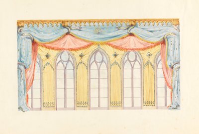 Ritning, fönsterdekoration, troligen till östra väggen i musikrummet, Royal Pavilion, Brighton, 1820 av Frederick Crace