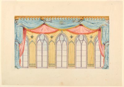 Ritning, fönsterdekoration, troligen till östra väggen i musikrummet, Royal Pavilion, Brighton, 1820 av Frederick Crace