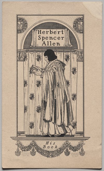 Bokskylt: Herbert Spencer Allen, hans bok inskriven av Frederick Garrison Hall