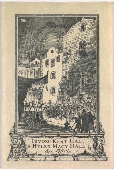 Bokskylt: Irving Kent Hall och Mary Kent Hall, Ex Libris inskriven av Frederick Garrison Hall