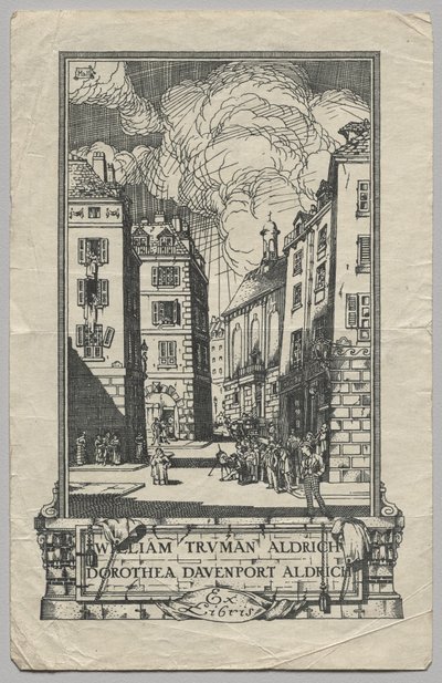 Bokskylt: William Truman Aldrich och Dorthea Davenport Aldrich, Ex Libris inskrivet av Frederick Garrison Hall