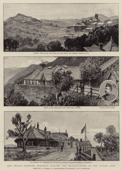 De indiska gränsstriderna, Murree, Punjab-arméns högkvarter. av Frederick George Cotman