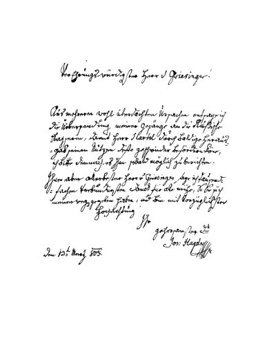 Brev av Francis Joseph Haydn till Herr von Griesinger, 1803 1865. av Frederick George Netherclift