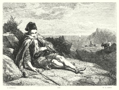 Lord Byrons barn Harold, Canto II, Strof 52 (gravyr) av Frederick Goodall