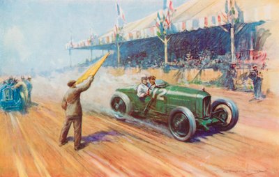 Sir Henry Segrave gjorde den första brittiska segern i en Grand Prix med tvåliters Sunbeam på Tours-banan (färg litho) av Frederick Gordon (after) Crosby