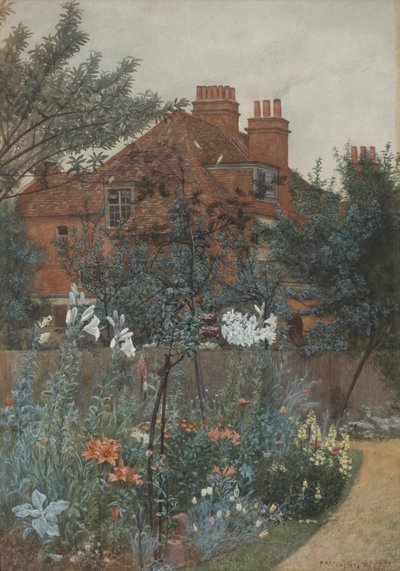 Utsikt över en trädgård i Bedford Park av Frederick Hamilton Jackson