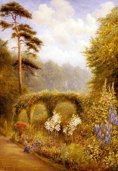 Lilies and Delphiniums, Golden Hill Park, London (akvarell på papper) av Frederick Henry Evans