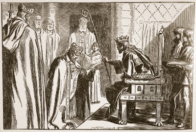 Investitur av en saxisk biskop, illustration från "The Church of England: A History for the People" av H.D.M. Spence-Jones, pub. ca 1910 (sepiafoto). av Frederick Henry Townsend