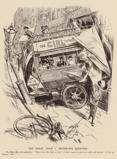 Den stora frågan om spårvagnar och motorbussar (litografi) av Frederick Henry Townsend