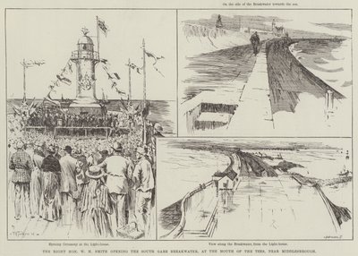 The Right Honourable W H Smith öppnar South Gare Breakwater, vid The Mouth of the Tees, nära Middlesbrough av Frederick Henry Townsend