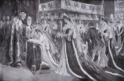Krönandet av drottning Alexandra, konsort till kung Edward VII, av ärkebiskopen av York, Westminster Abbey, London av Frederick Henry Townsend