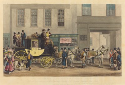 The Blenheim, Leaving the Star Hotel, Oxford av Frederick James Havell after George Havell