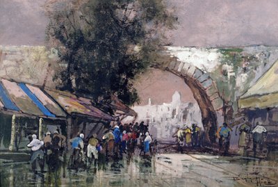 In The Busy Haunts of Men, 1915 (olja och wc på kartong) av Frederick Johnn Hiles