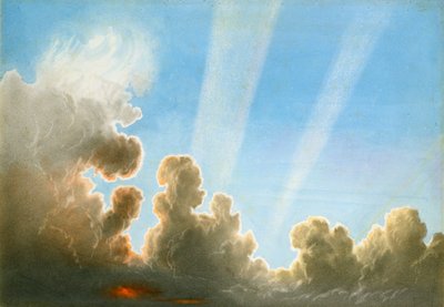 Åskväder passerar över det svarta landet, solnedgång (wc och penna på papper) av Frederick Joseph Butler Lines