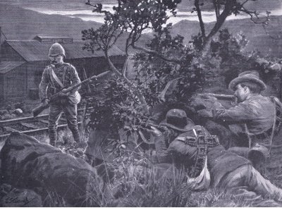 Degenererad krigföring: Boers prickskytt en vaktpost, från After Pretoria: The Guerilla War publicerad av Harmsworth Bros Limited, 1901 av Frederick Judd Waugh