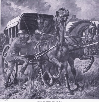 Escape of Steyn and De Wit, illustration från After Pretoria: The Guerilla War, 1902 av Frederick Judd Waugh