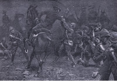 Major Boole-Smith tar itu med De Wet, från After Pretoria: The Guerilla War publicerad av Harmsworth Bros Limited, 1901 av Frederick Judd Waugh