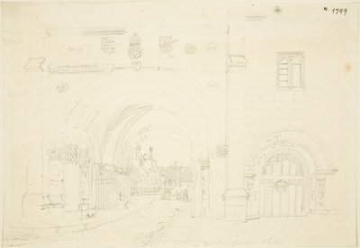 Abbey Gatehouse of Bristol Cathedral, Looking South (penna på papper) av Frederick Mackenzie