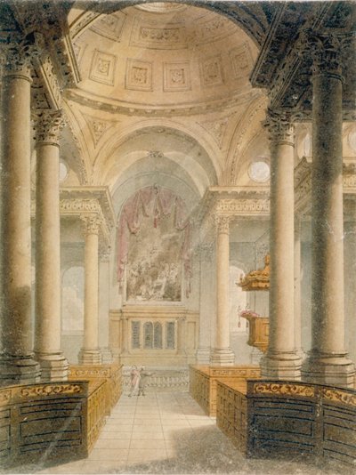Interiör av Church of St Stephen Walbrook, City of London, 1810 av Frederick Mackenzie