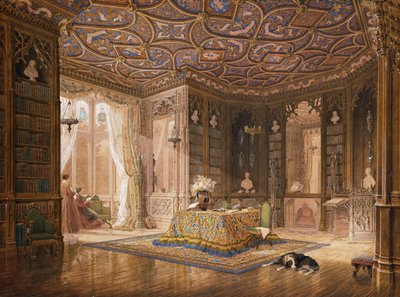 The Library of Stanmore Hall, säte för Robert Holland, Esq, av Frederick Mackenzie