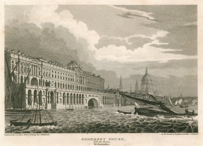 Utsikt över Somerset House, The Strand, London, från Themsen, Westminster av Frederick Mackenzie