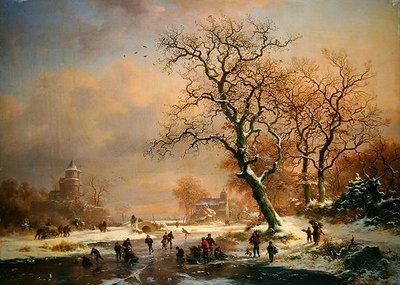 Fruset vinterlandskap med skridskoåkare av Frederick Marianus Kruseman