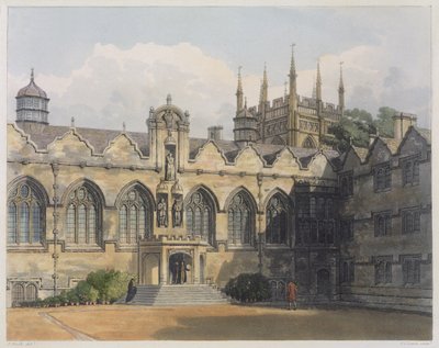 Oriel Colleges exteriör, illustration från "History of Oxford", graverad av F.C. Lewis (1779-1856), utgiven av R. Ackermann, 1813 (akvatint). av Frederick Nash
