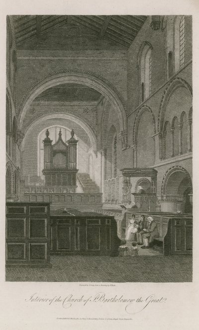 Interiör av kyrkan St Bartholomew den store av Frederick Nash