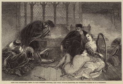 Scen från Shakespeares Henry IV, Lady Mortimer, Mortimer, Lady Percy, Hotspur, Glendower och Worcester av Frederick Richard Pickersgill