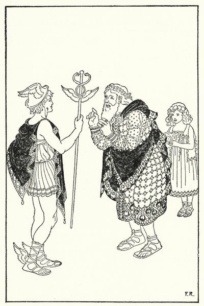 Midas uppfattade figuren av en främling som stod i rummet (litho) av Frederick Richardson